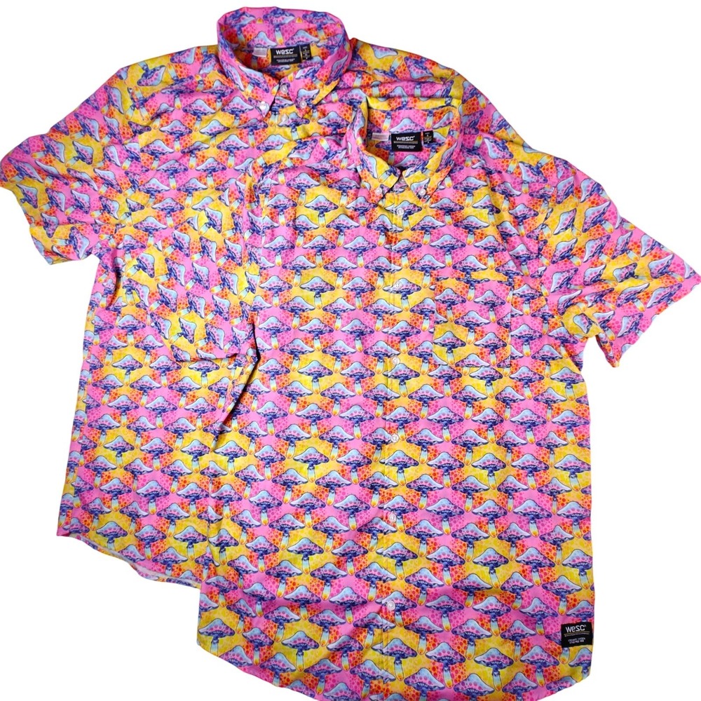 WeSC Unisex Odens Shrooms Trip Sm & LG Couple AOP Print Shirt Psychedelic Lot